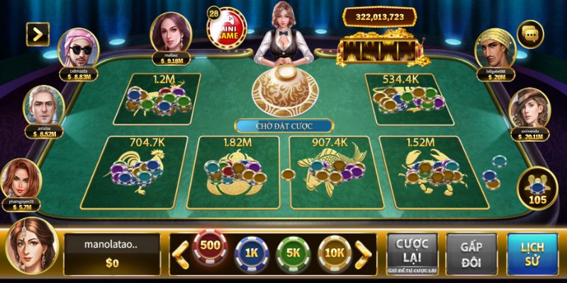 Giao diện bầu cua tôm cá tại Game bài Hit Club